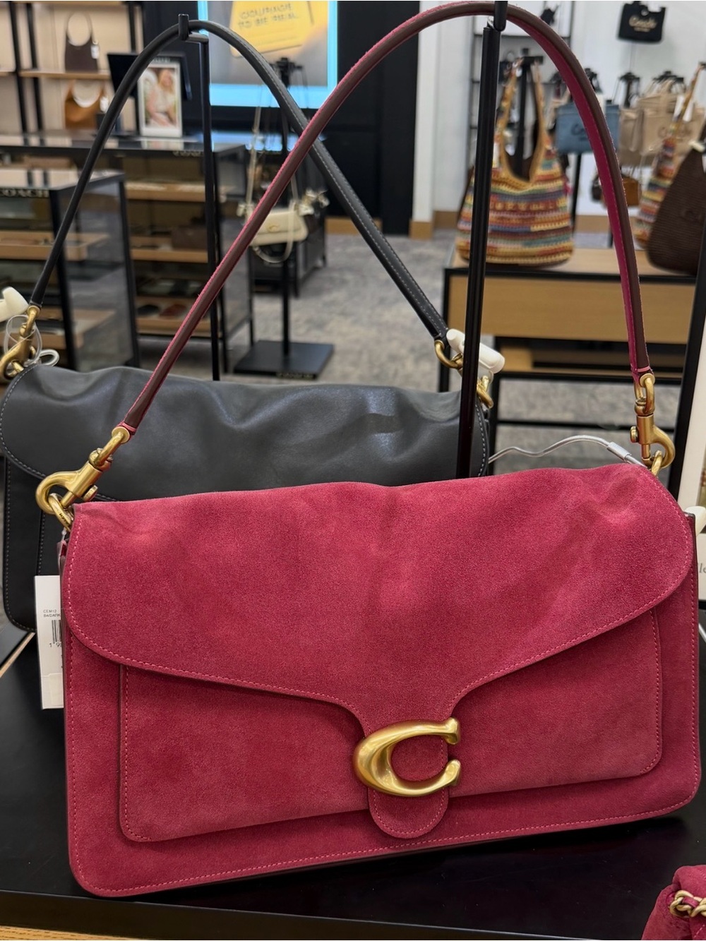Coach Suede Shoulder Bag in fuschia with Gold Hardware